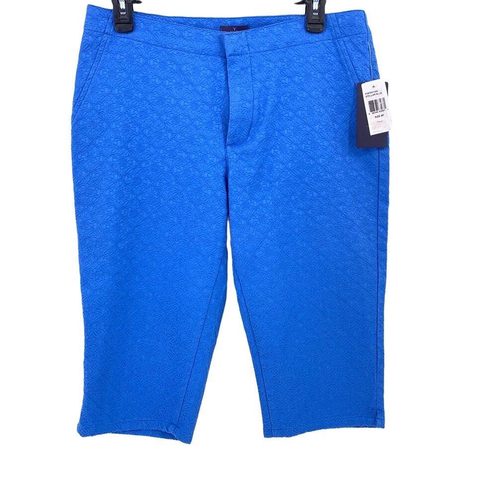 NYDJ Kaelin Skimmer Jacquard Cactus Flower Blue Slimming Crop Pants 8P 8 Petite